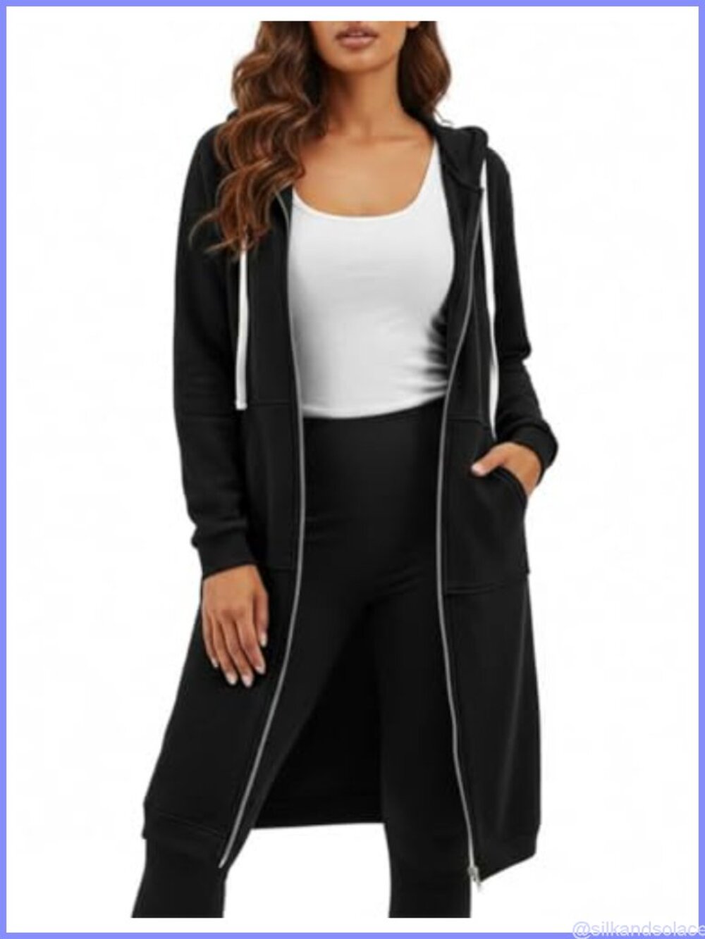 Womens Zip Up Hooded Sweatshirt Oversized Long Fleece Jacket with Pockets